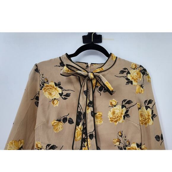 J.O.A Just‎ One Answer Long Sleeve Floral Yellow Rose Dress Size Medium - Picture 4 of 13